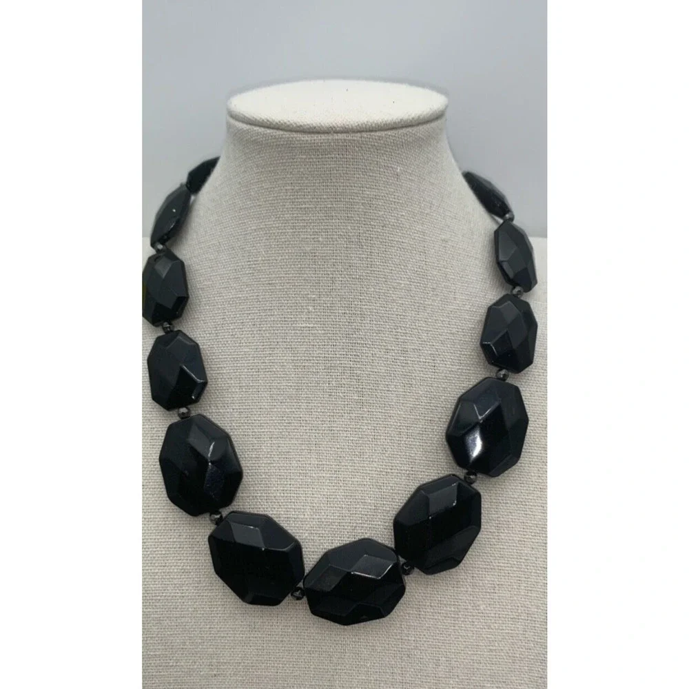 Vintage Black Lucite Faceted Necklace‎ And Clip On Earrings Whimsygoth